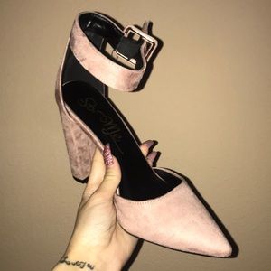 suede pink blush heels